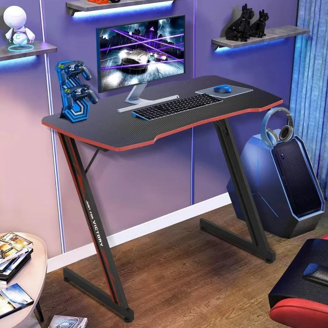 39.4 inch Blue Z-Shaped Gaming Desk with Headphone Hook K15217