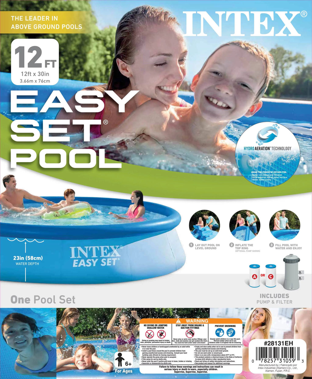 12ft x 30in Easy Set Pool with Pump & Filter Cartridge Z35157
