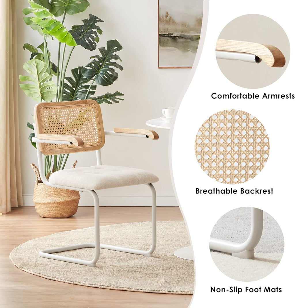 White Teddy Velvet Dining Chair Set of 2 with Armrest X8483