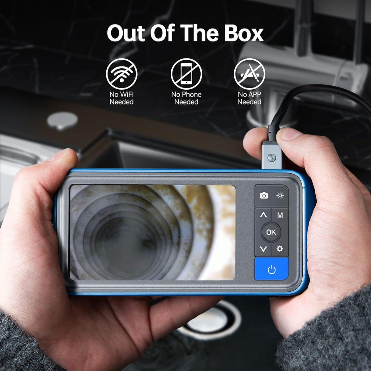 50FT Dual Lens Sewer Inspection Camera with 4.5'' Screen L1240
