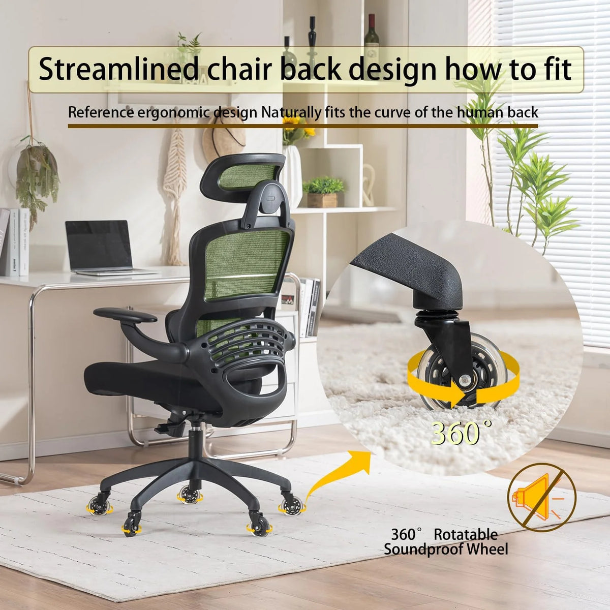 Green Ergonomic Mesh Office Chair with Wheels E909946