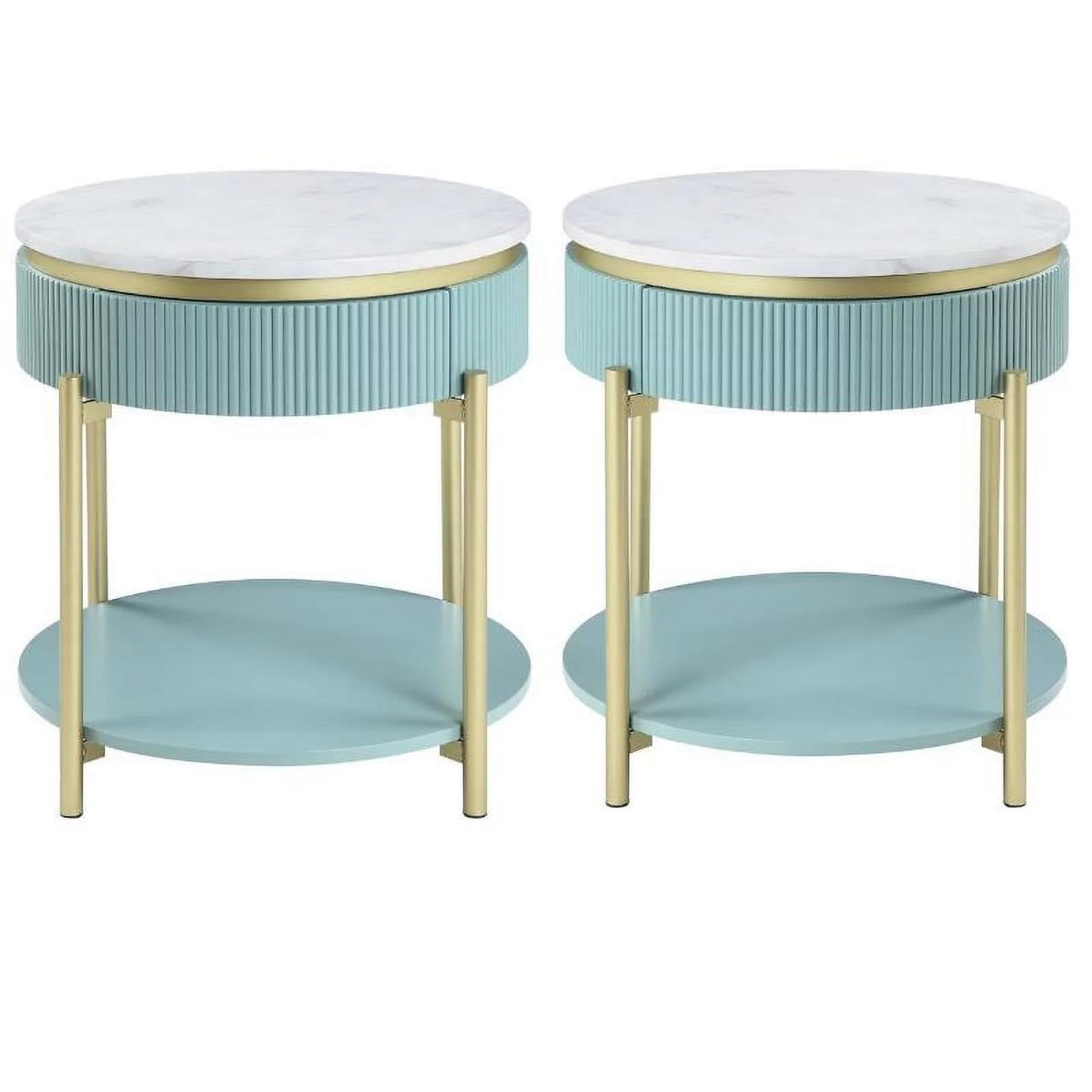 Green and White Wood 1-Drawer End Table Set of 2 Z117