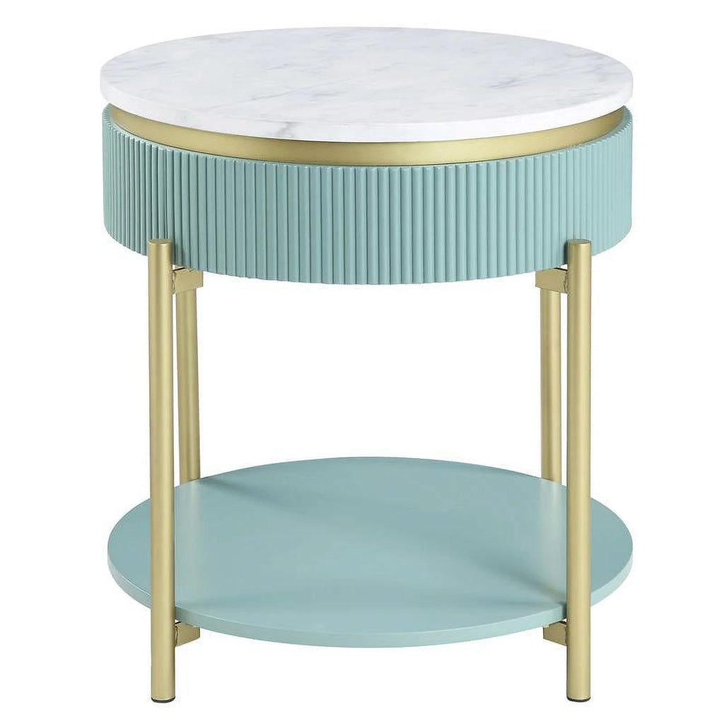Green and White Wood 1-Drawer End Table Set of 2 Z117
