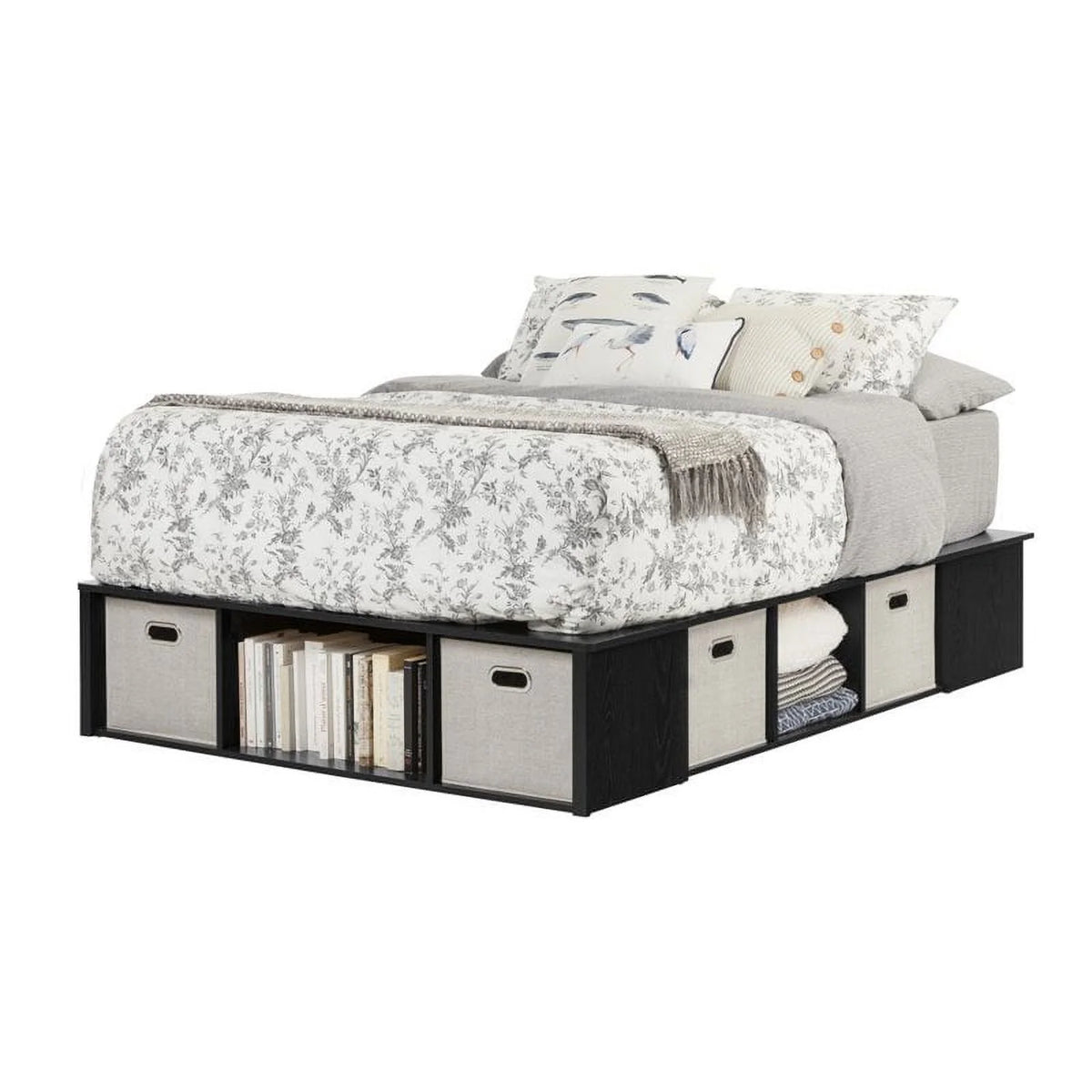 Black Oak Wood Full Storage Platform Bed Q619113