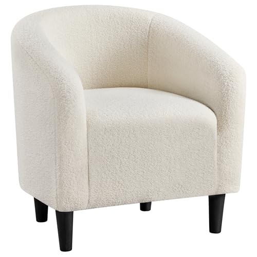Ivory Boucle Fabric Barrel Chair I625
