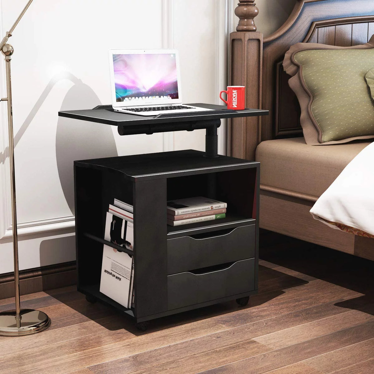 Black 2 Drawer Height Adjustable Nightstand D2728