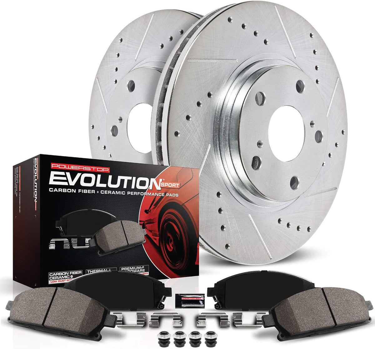 Rear Z23 Carbon Fiber Brake Pads with Drilled & Slotted Brake Rotors Kit C504