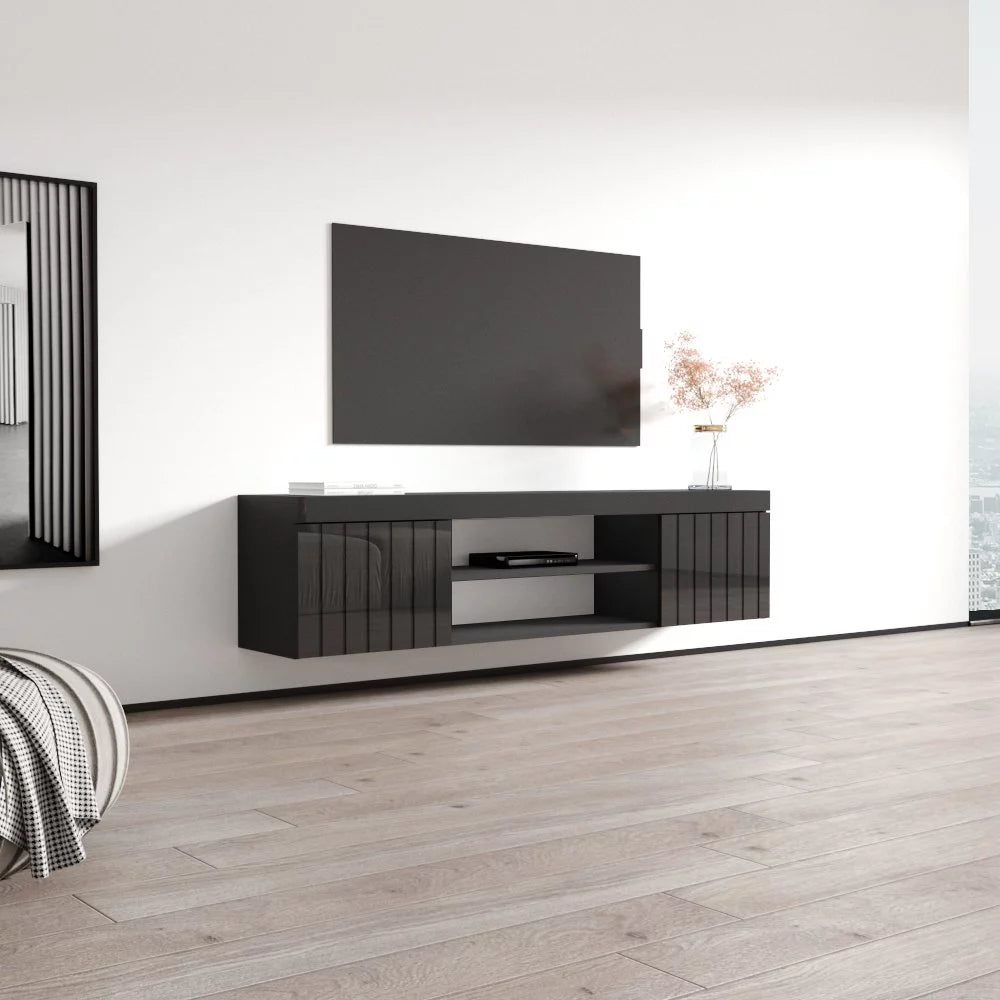 High Gloss 71" Floating TV Stand with Storage Cabinets D58994