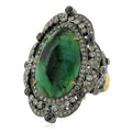 18k Gold Pave Diamond Emerald Ring Y2615