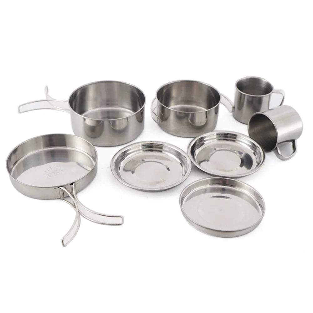 8PCS Stainless Steel Camping Cookware Pot and Pan Set K72842