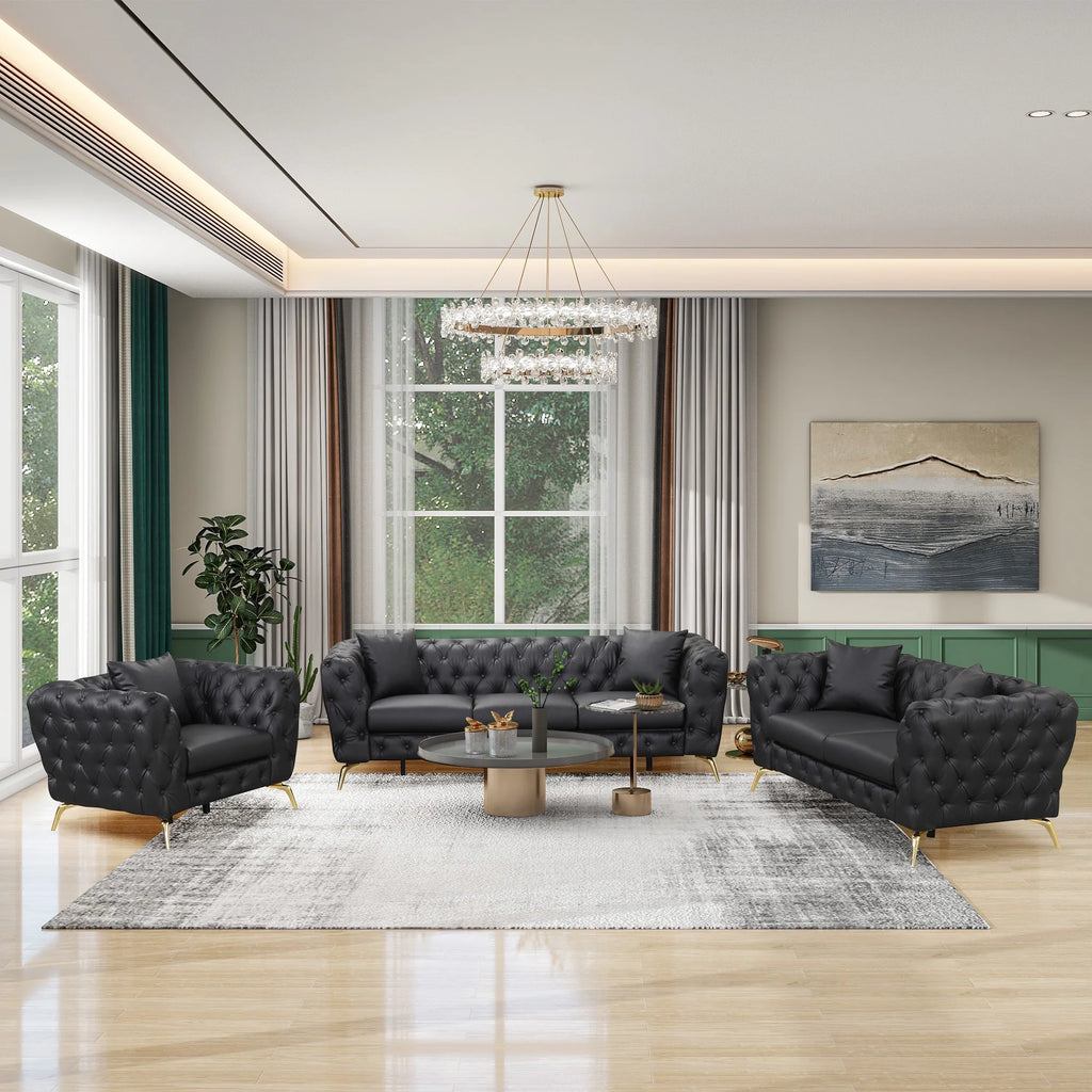 Black PU Upholstered Sofa with Metal Legs Q374