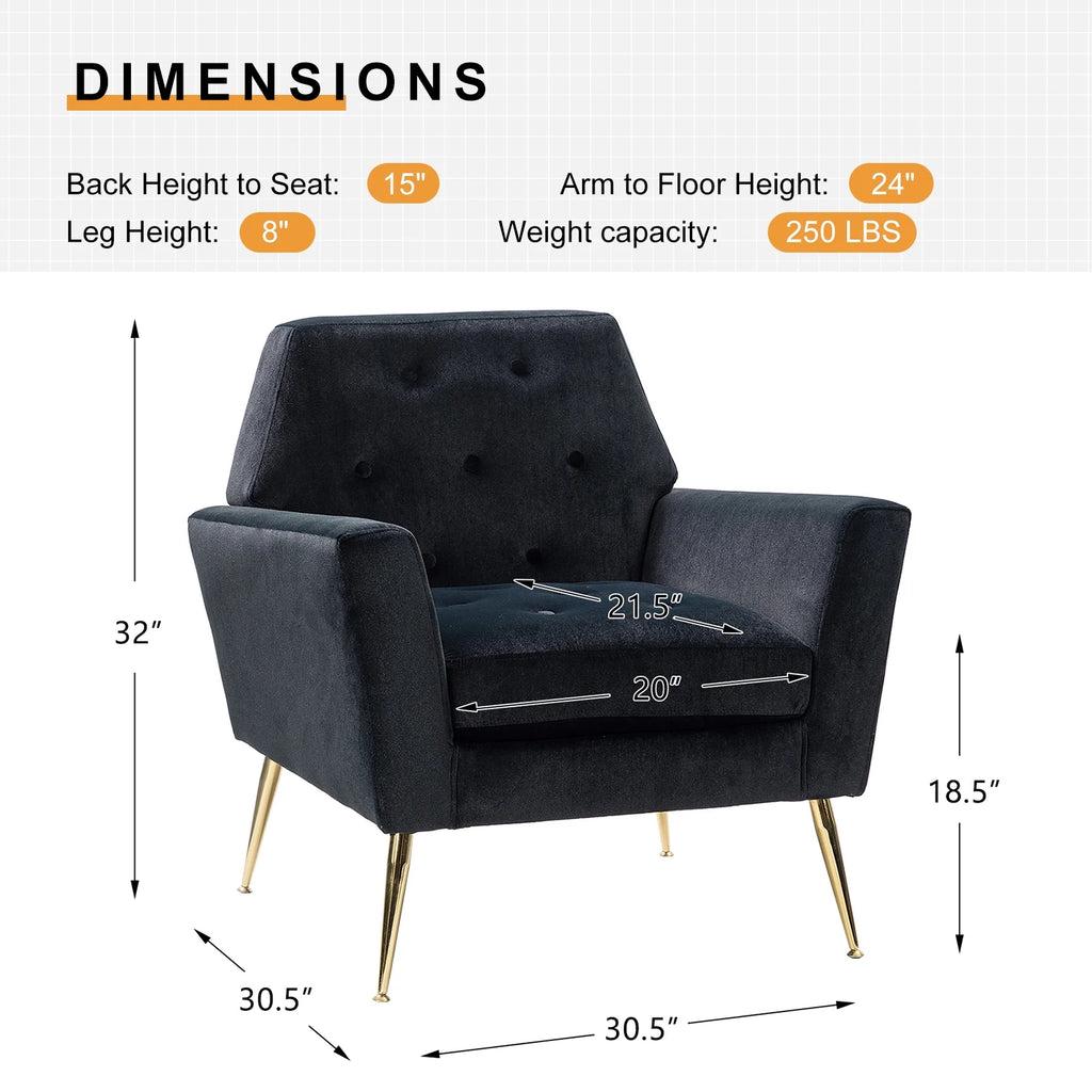 Black Velvet Upholstered Armchair Set of 2 L3140