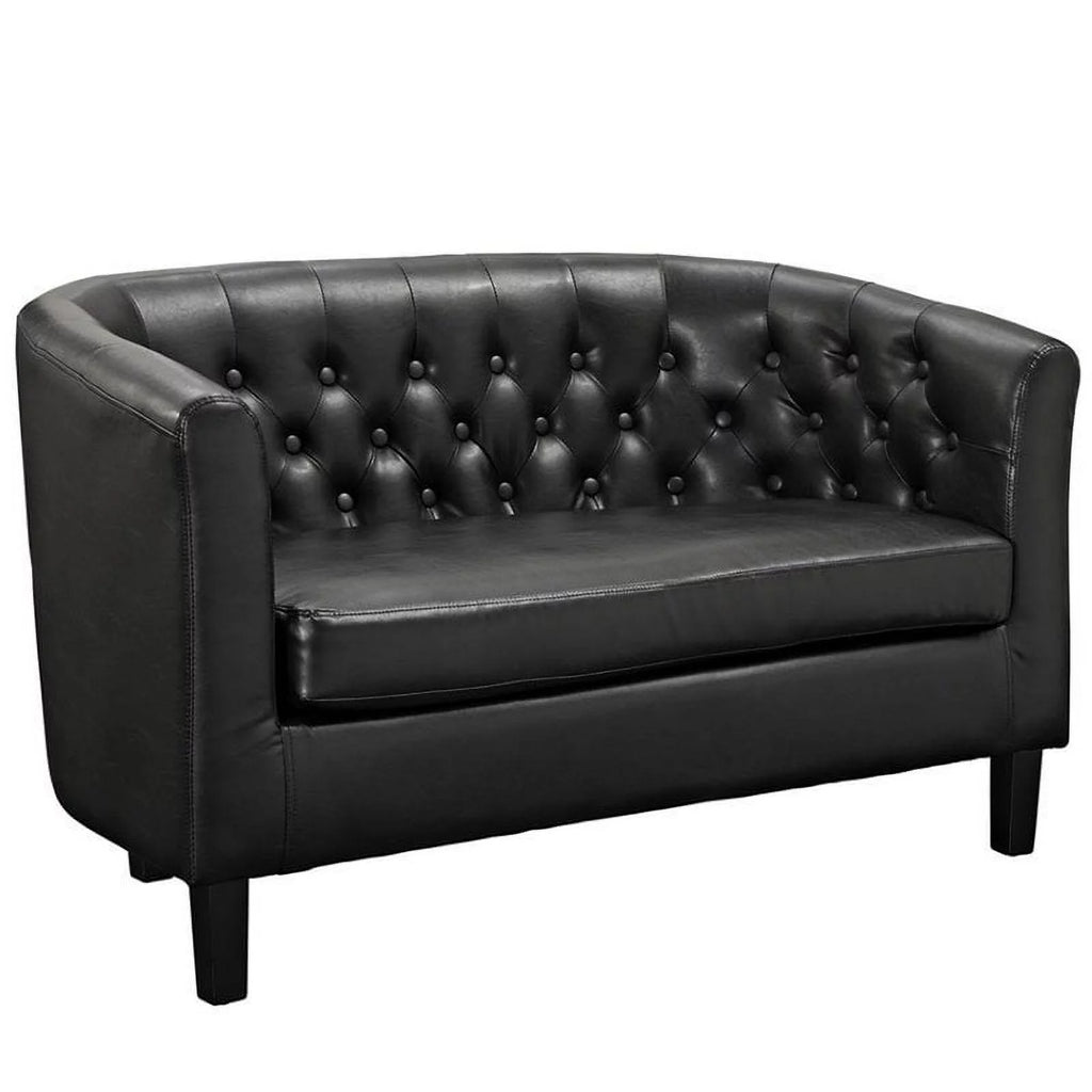 Black Faux Leather Tufted Loveseat C157
