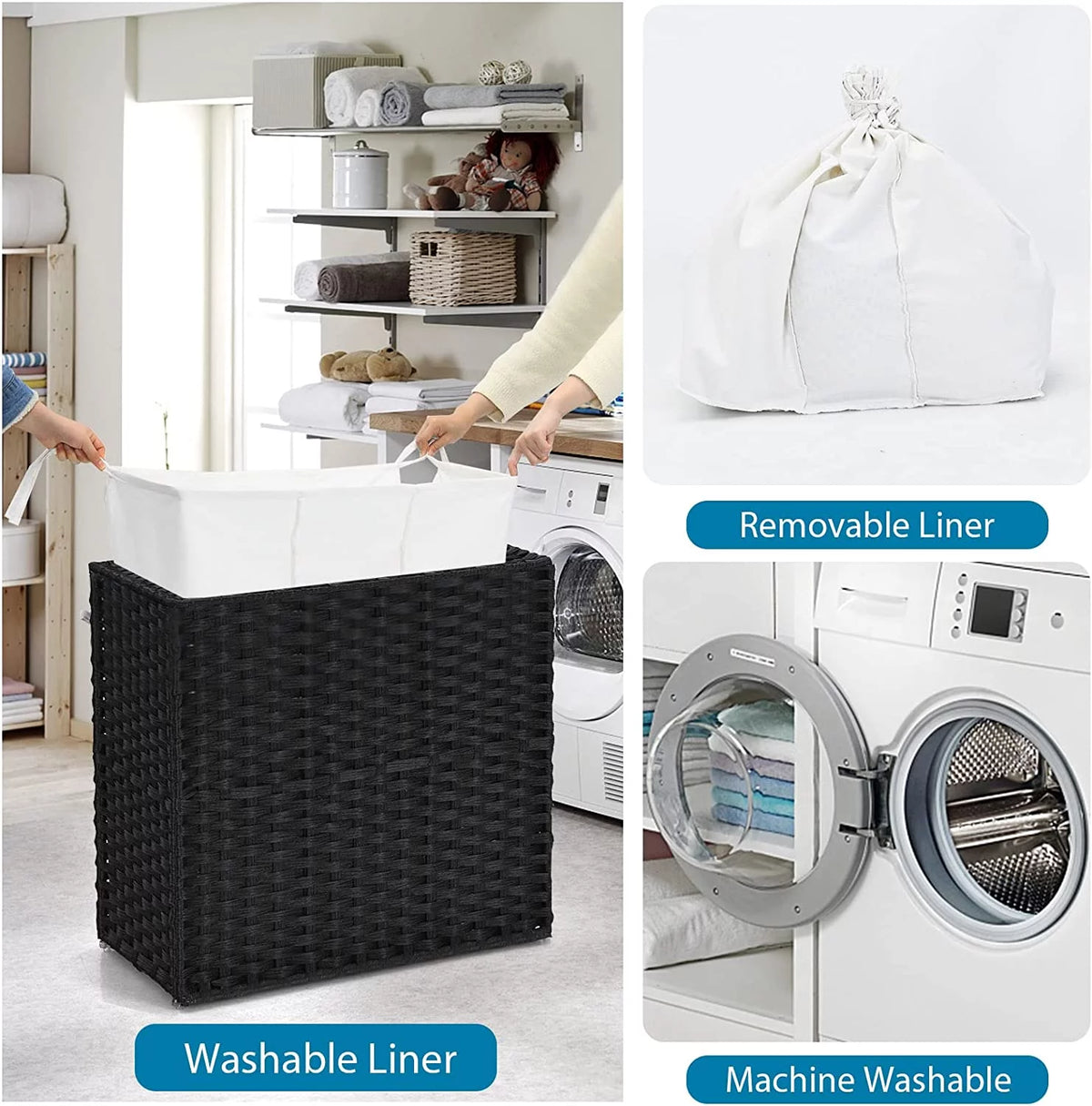 Hand Woven Rattan Laundry Hamper with Lid and Wheels A9681
