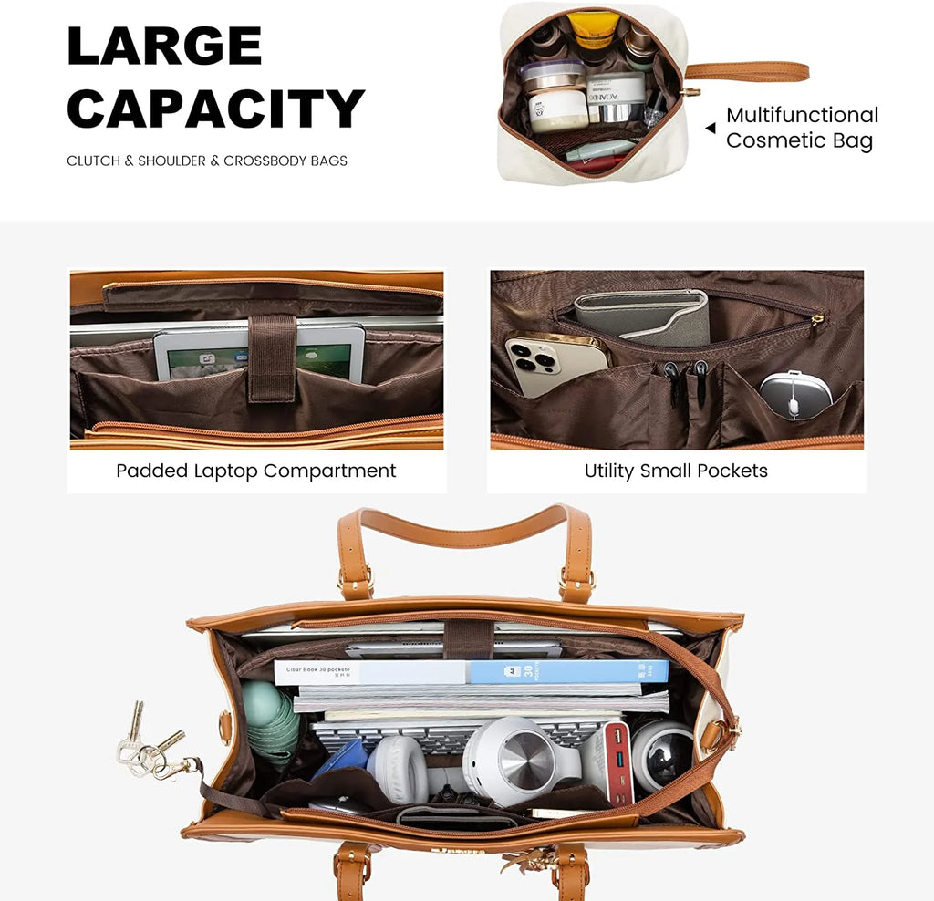 15.6 inch Canvas Laptop Tote Bag with Clutch Purse M448895