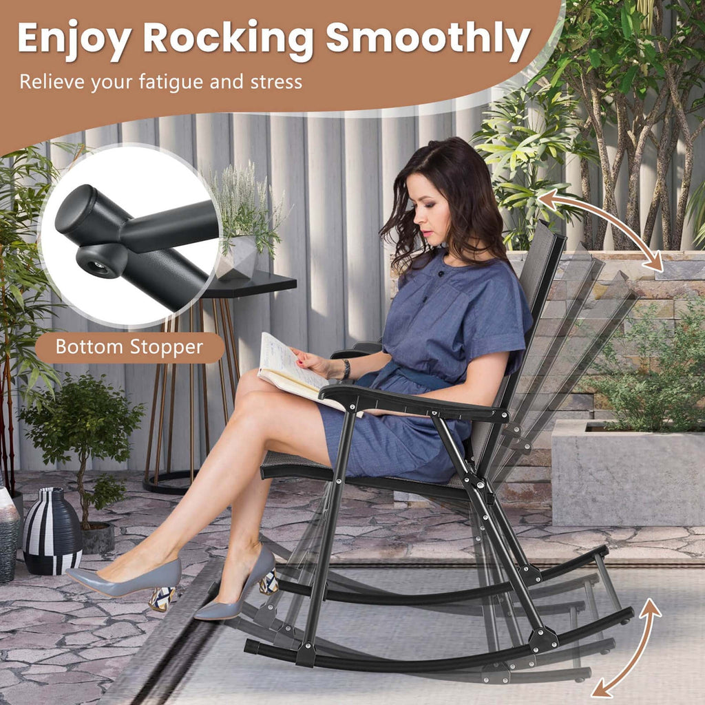 2pcs Patio Folding Rocking Chair Metal Frame E959266
