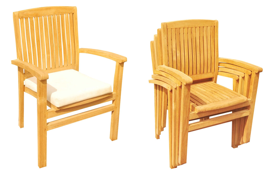 Grade-A Teak 7 Pc 6 Seater Folding Rectangle Table and 6 Stacking Arm Chairs D49084