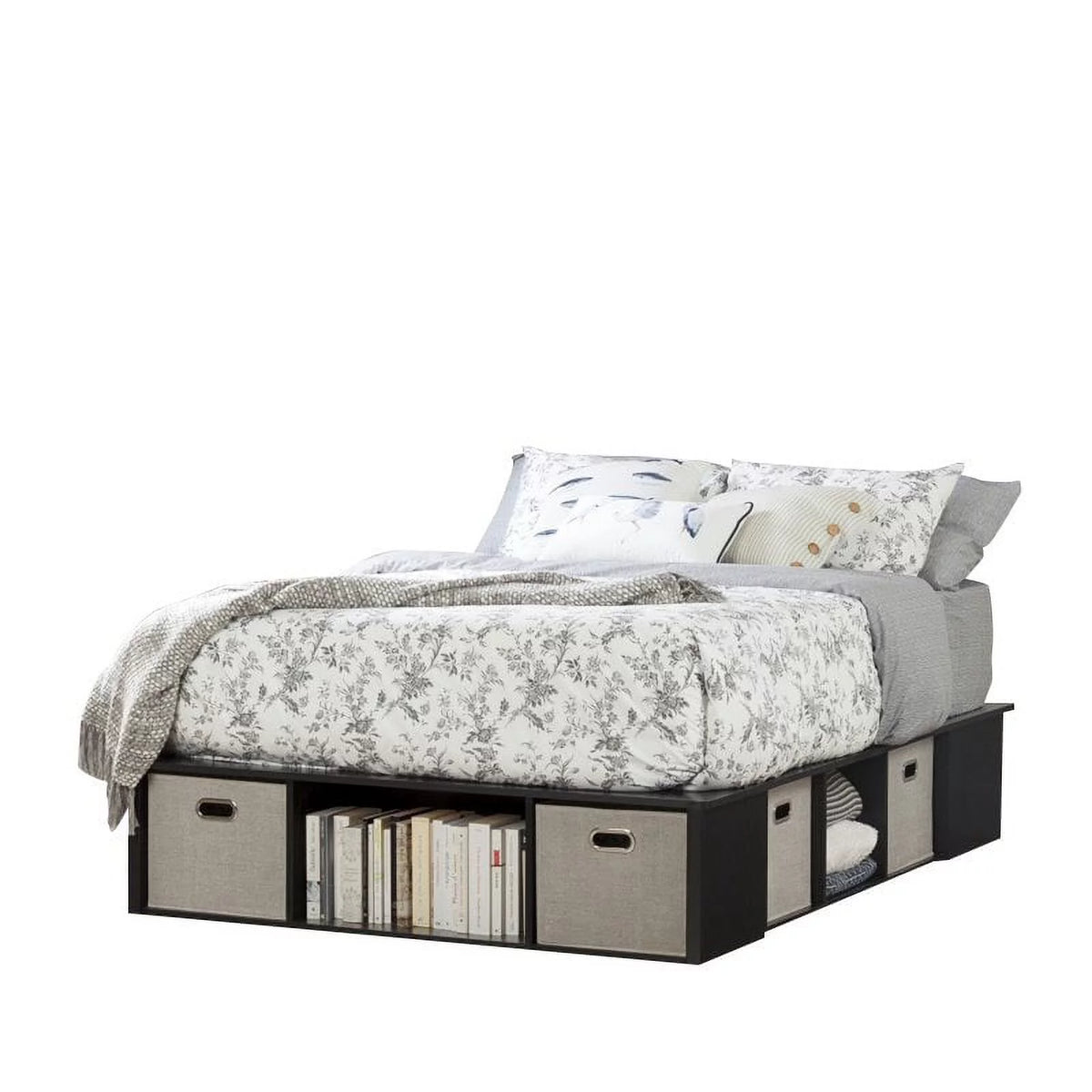 Black Oak Wood Full Storage Platform Bed Q619113