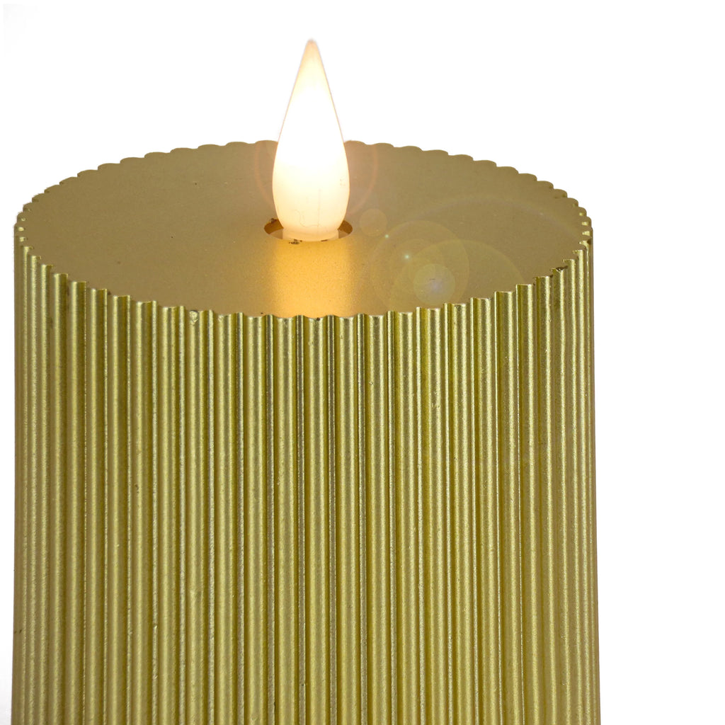 Flameless Candle with Remote, Gold Warm White LED, Battery Powered, 8 in H118