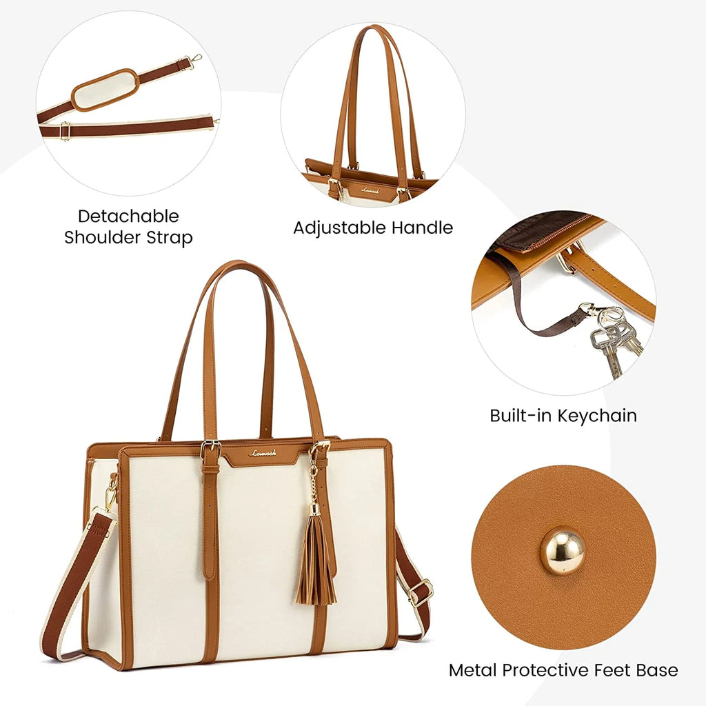 15.6 inch Canvas Laptop Tote Bag with Clutch Purse M448895
