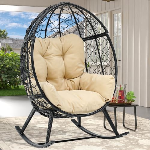 Oversized Light Gray Wicker Rattan Rocking Egg Chair M20152