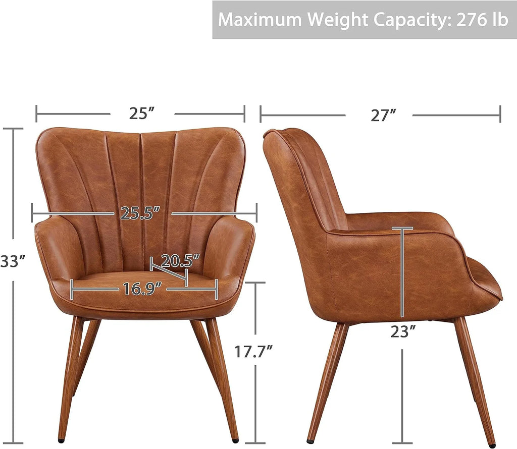 Brown PU Leather Armchair with Metal Legs R62962