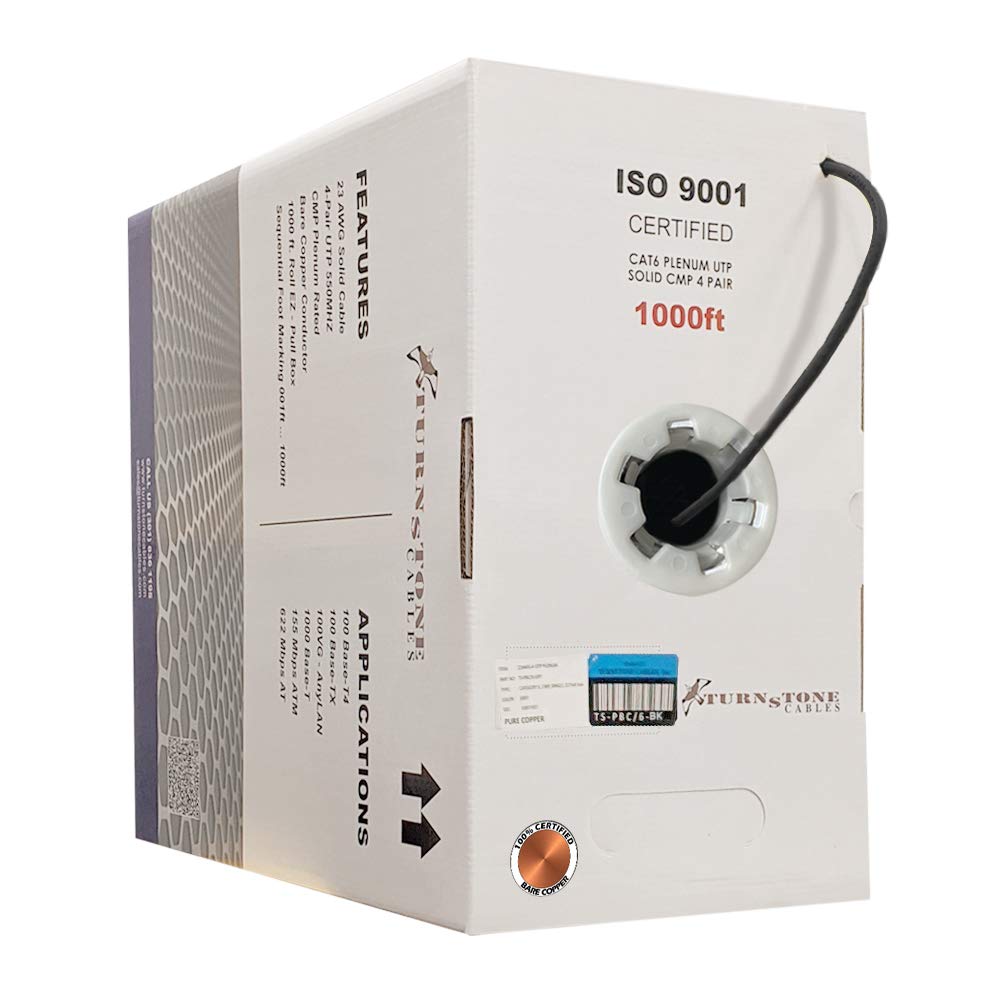 1000ft Cat6 Plenum Bulk Ethernet Cable, 23AWG Solid Bare Copper, UTP E903403
