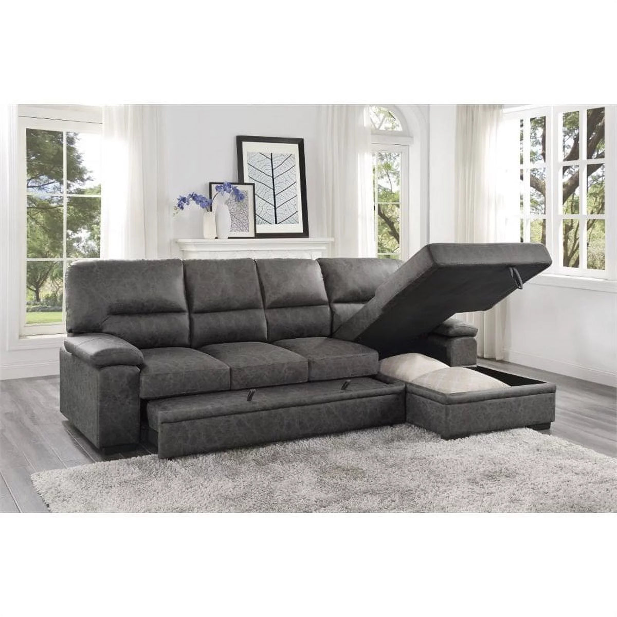 Dark Gray Microfiber Sectional with Right Chaise P6454