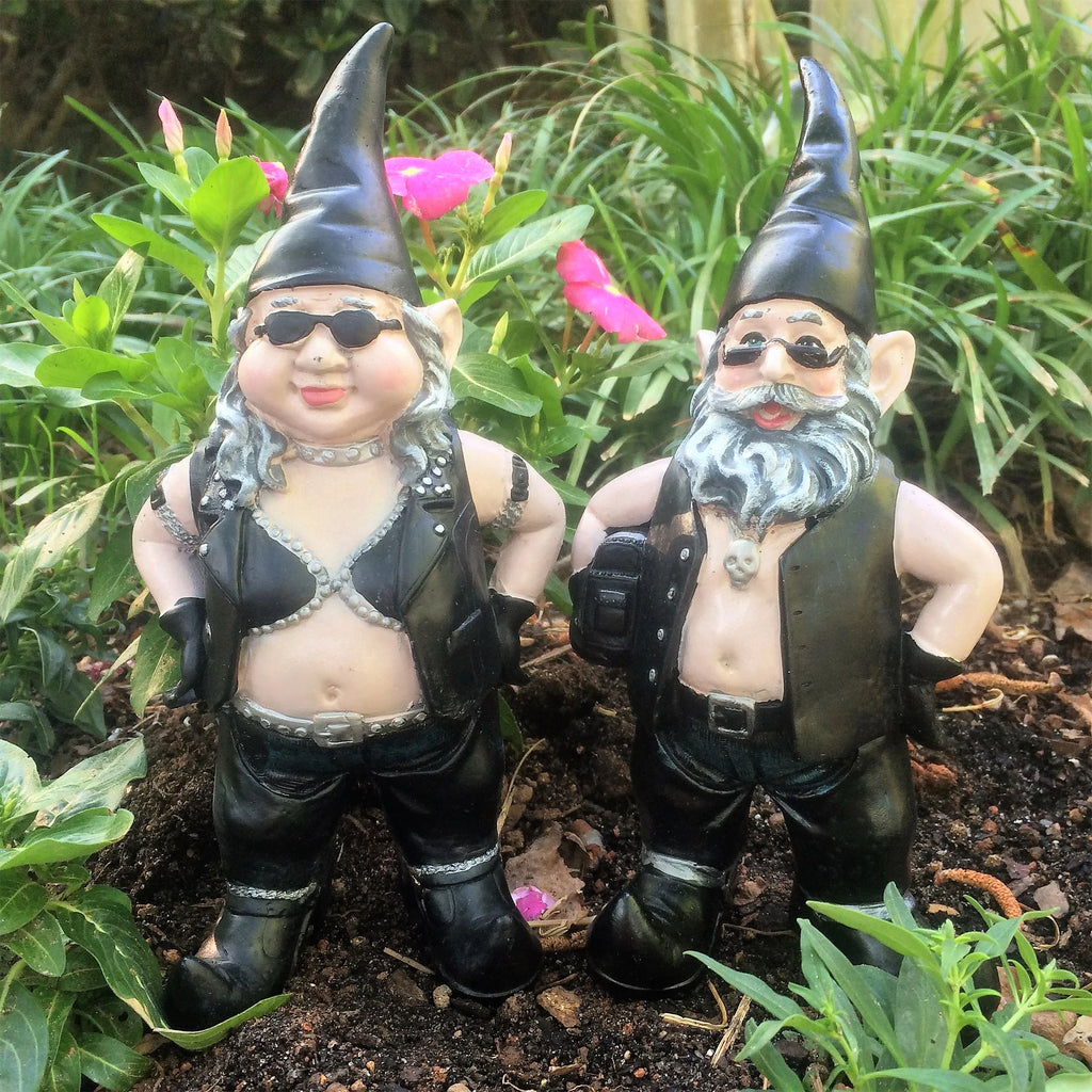 Biker Gnomes in Leather Motorcycle Riding Gear Figurine V49712