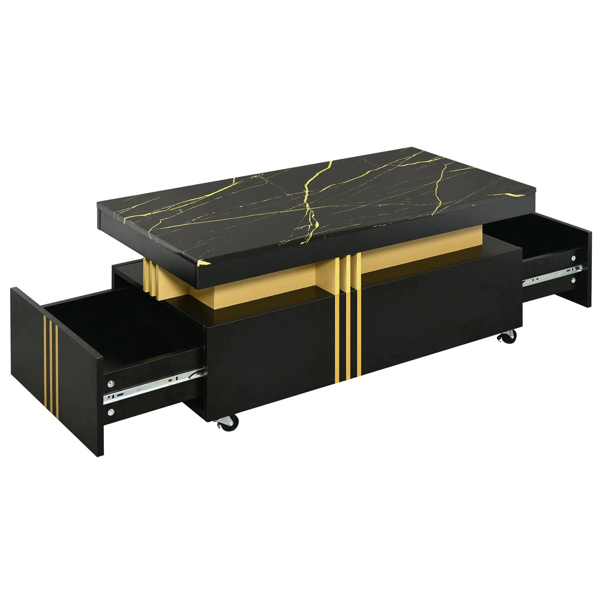 Black Faux Marble Coffee Table with Caster Wheels S54663