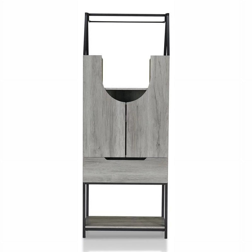 Vintage Gray Oak Wood Wine Cabinet I119