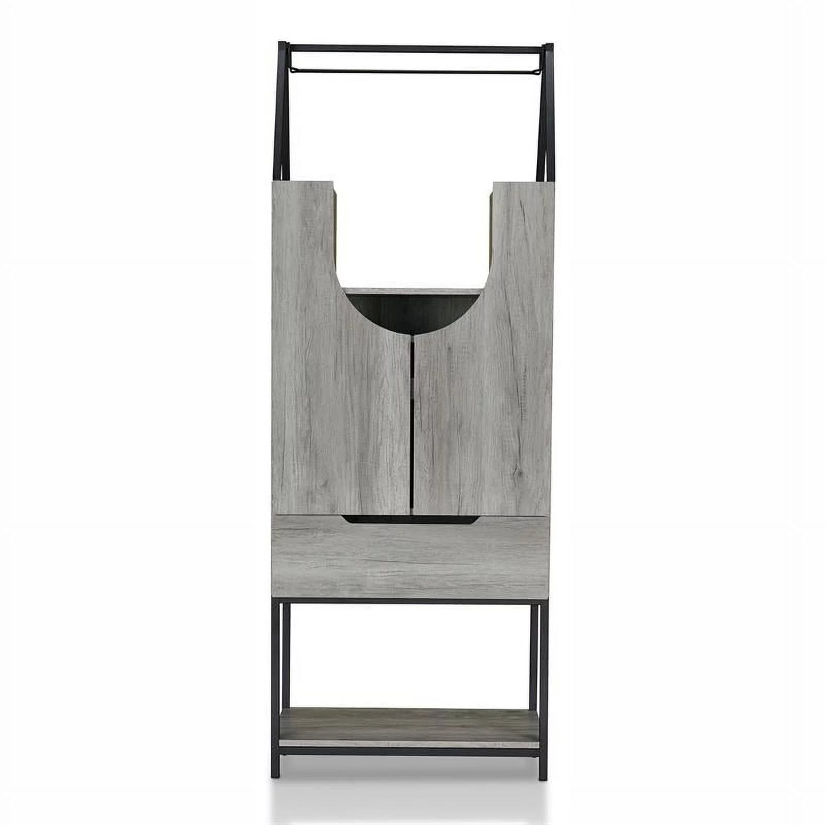 Vintage Gray Oak Wood Wine Cabinet I119
