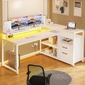 White L Shaped Computer Desk with Drawers B77061