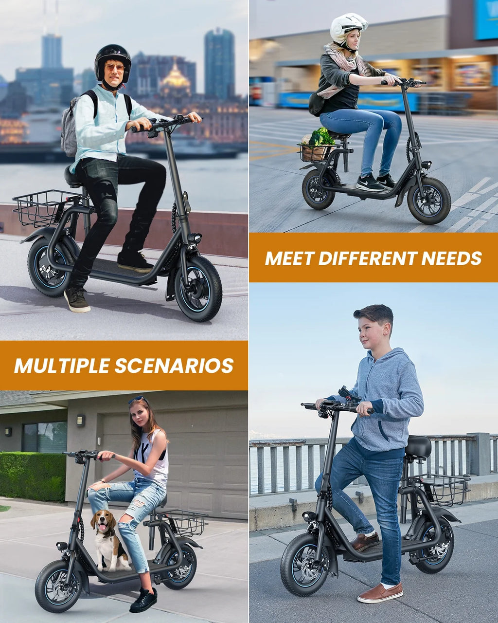 450W 12" Electric Commuter Scooter with Seat & Basket S3681