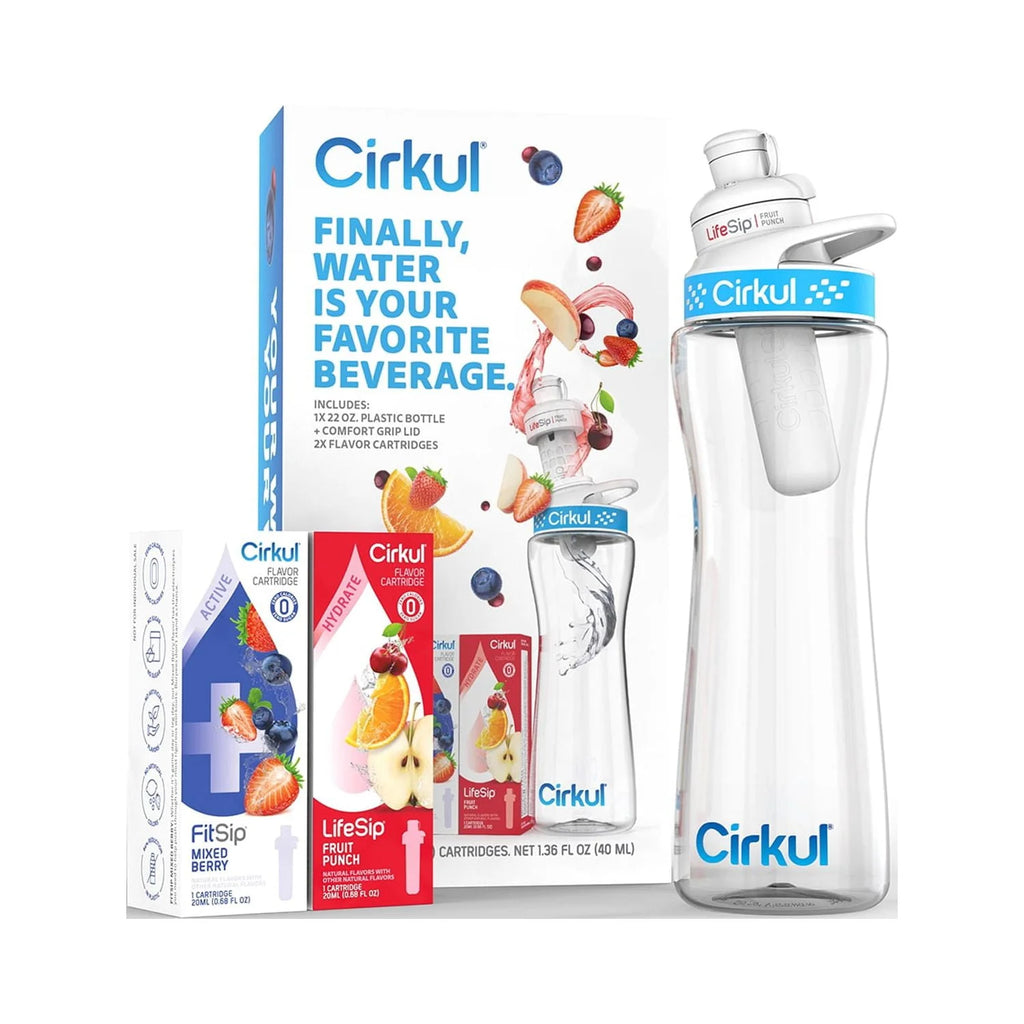 22oz Plastic Water Bottle Starter Kit with Blue Lid and 2 Flavor Cartridges P755870