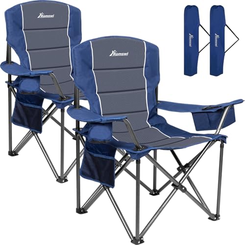 Oversized Heavy Duty Padded Camping Chairs with Cup Holder, Blue, 2-Pack T63581