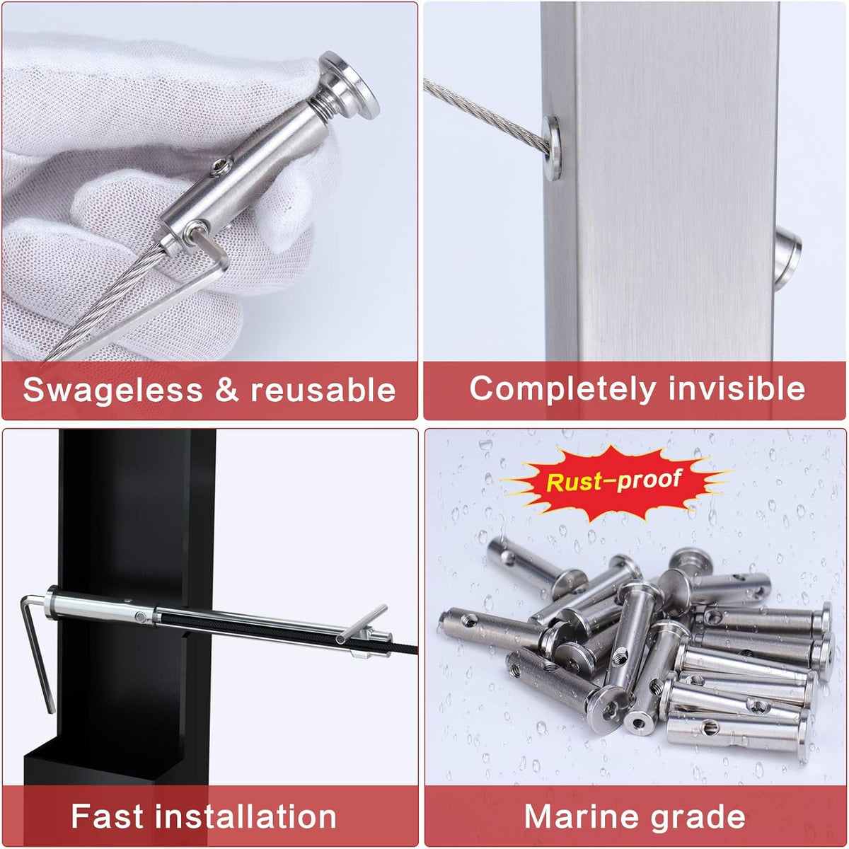 20Set Cable Railing Kit Invisible Swageless Turnbuckle Tensioner Terminal for Wood Metal Post Deck Stairs C1195