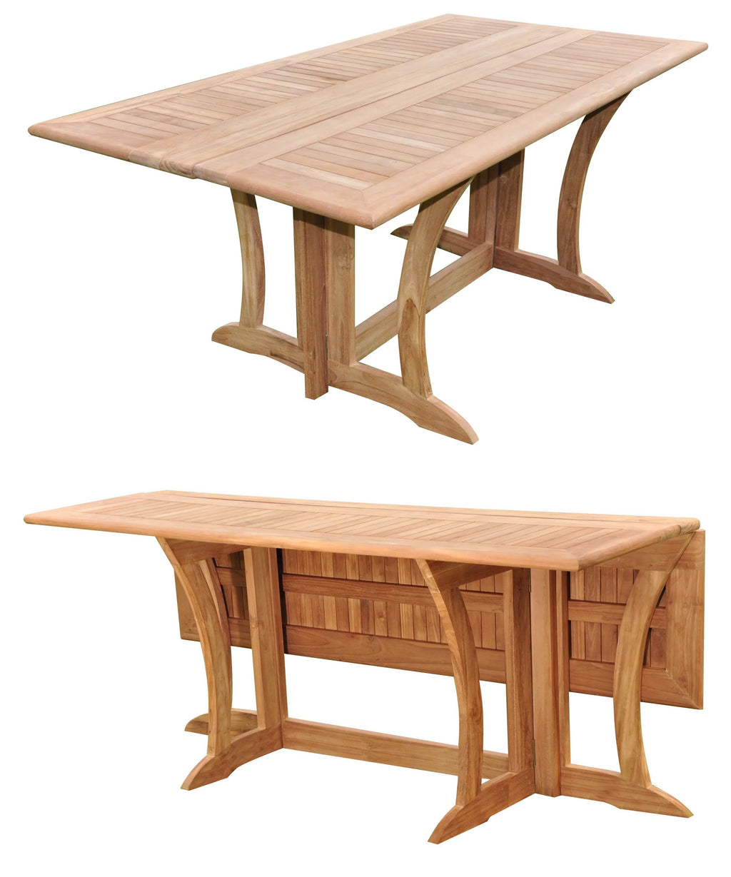 Grade-A Teak 7 Pc 6 Seater Folding Rectangle Table and 6 Stacking Arm Chairs D49084