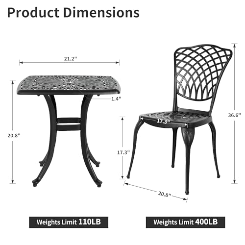 Bistro Table and Chairs Set of 2 Cast Aluminum I791