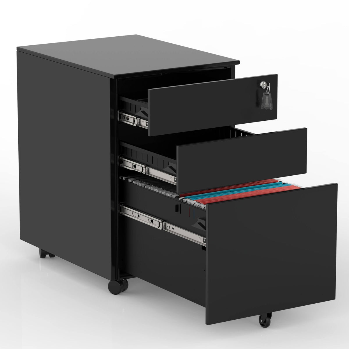 Black Metal 3 Drawer Lockable File Cabinet T873972