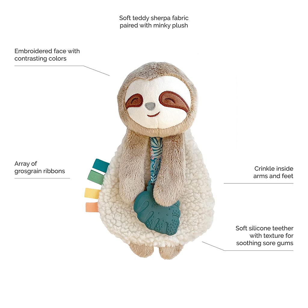 Sloth Lovey with Teether, Ribbons, Crinkle Sound, Sherpa Fabric, Minky Plush M5986