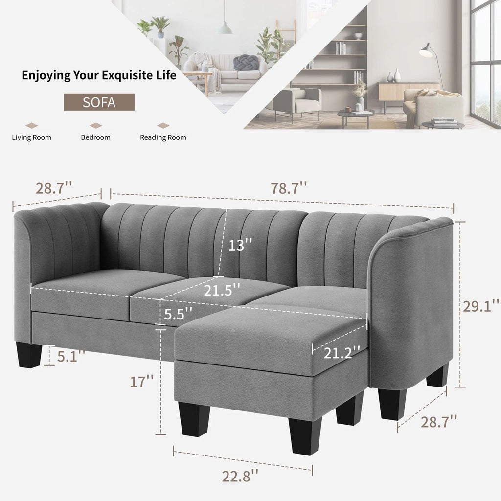 Black L Shaped Linen Fabric Sectional Sofa Y76415