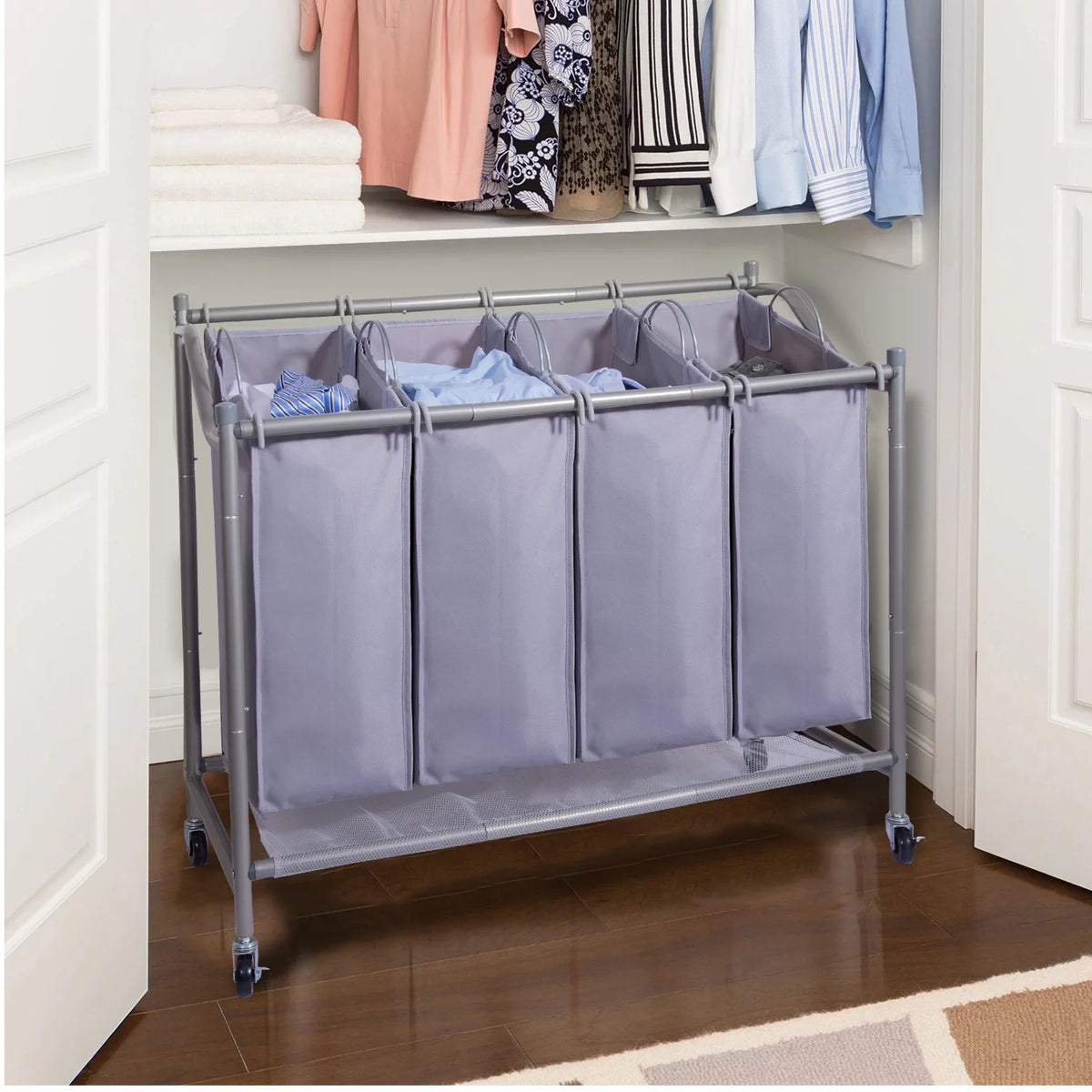 Rolling 4-Bag Laundry Sorter Cart with Wheels H797441