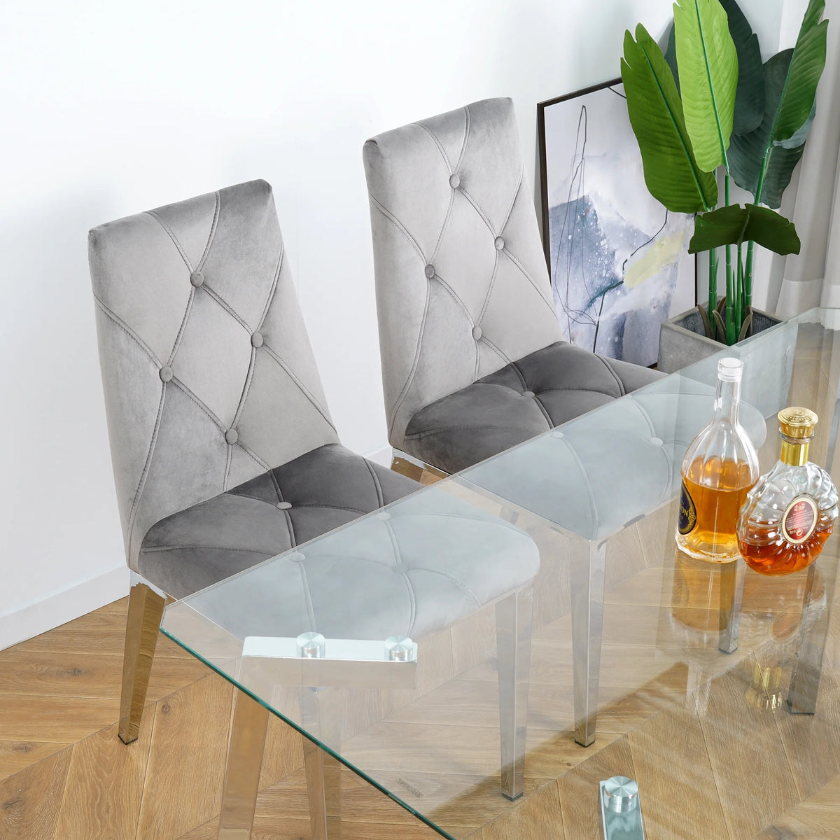 Dark Grey Velvet Dining Chairs Set of 2 Q3795