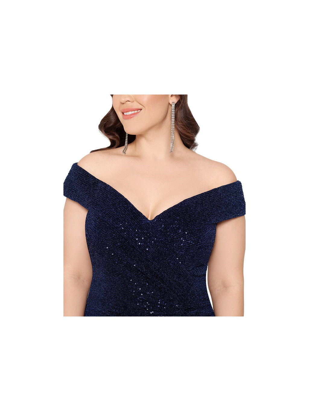 Navy Ruched Zippered Short Sleeve Off Shoulder Full-Length Formal Gown Dress Plus 18W E45904