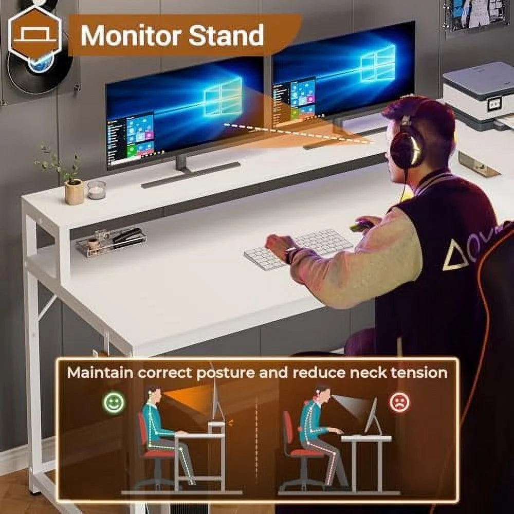 White L Shaped Computer Desk with Drawers B77061
