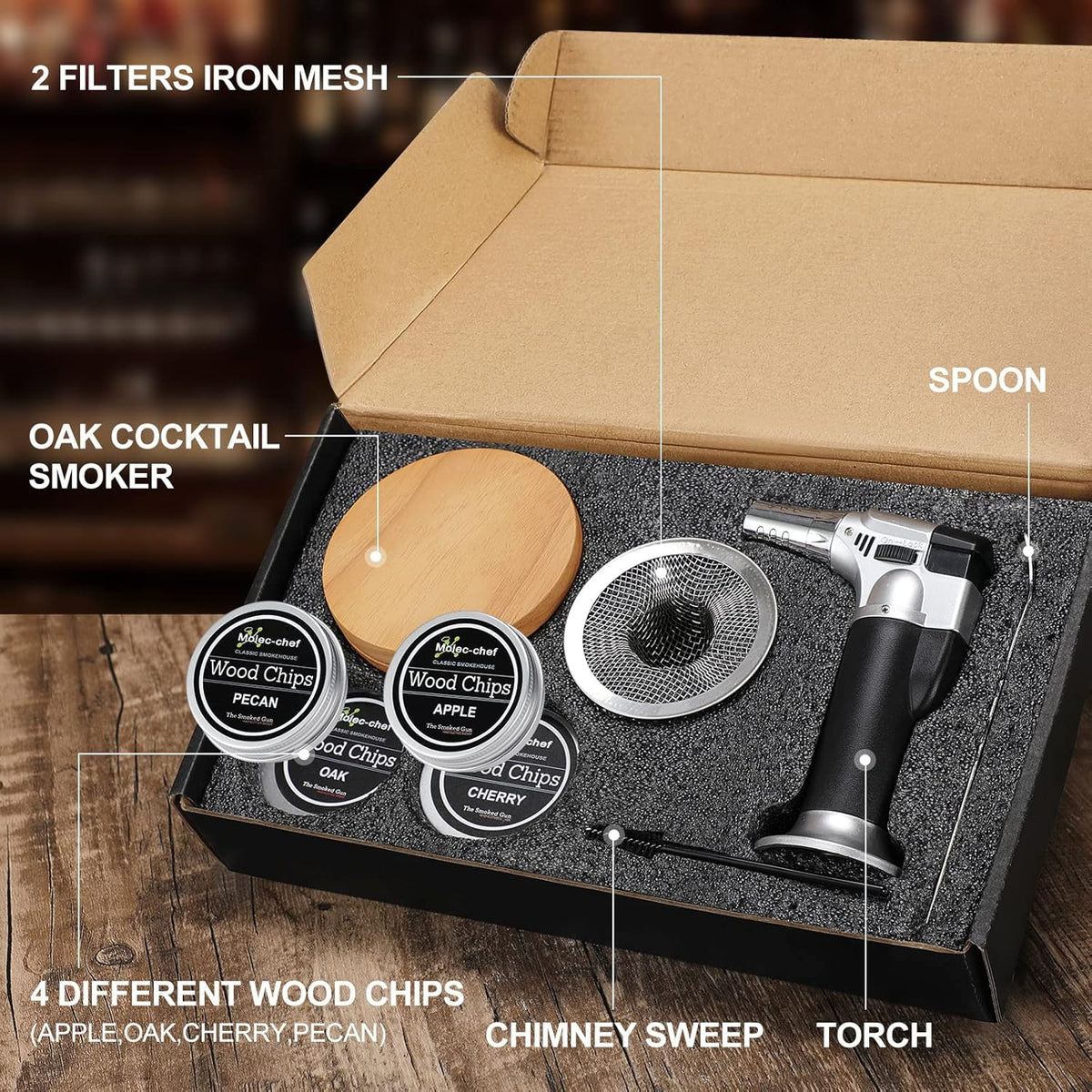 Cocktail Smoker Kit with Torch, 4 Kind of Wood Chips, Pack of 2 J7363