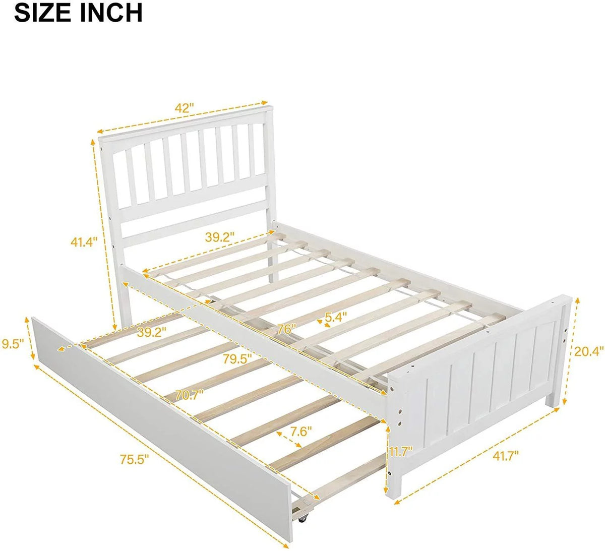 White Twin Size Wood Daybed with Trundle H959241