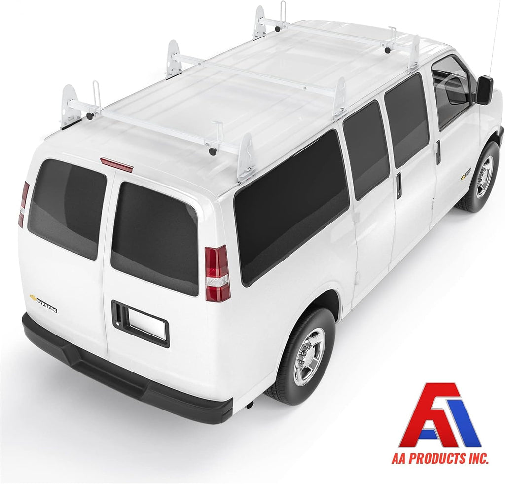 White Square 3 Bar Van Roof Racks with Ladder Stoppers I602486