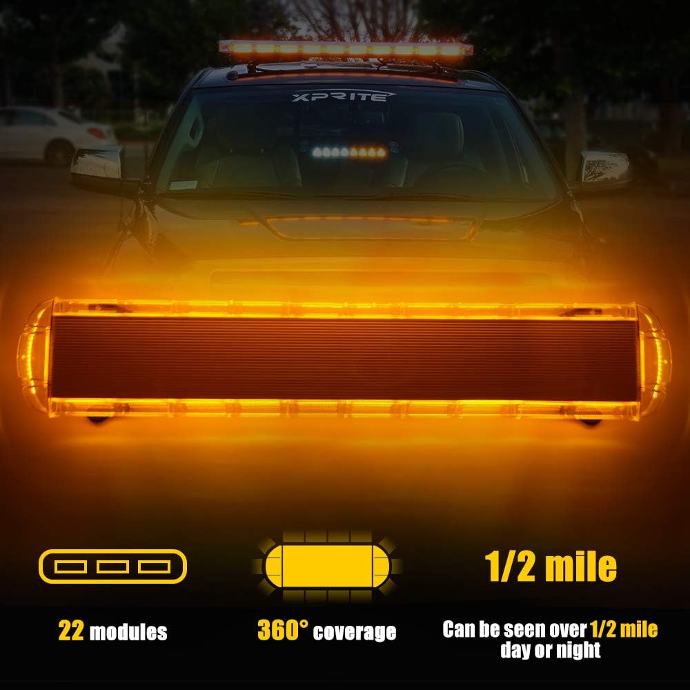 47 Inch COB LED Amber Rooftop Emergency Strobe Lights Bar with Adjustable Mounting Brackets S724